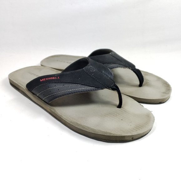 Merrell Men's Size 12 Black Leather Thong Sandals - Picture 1 of 8